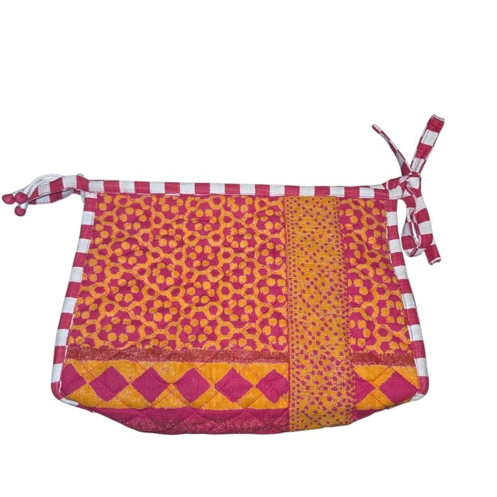 MacKenzie-Childs NWOT Designer Cosmetics Bag, Capri Pattern Quilted Cotton Pouch
